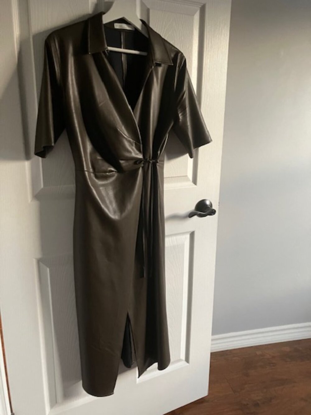 Oak + Fort Faux Leather Wrap Dress —S m a l l